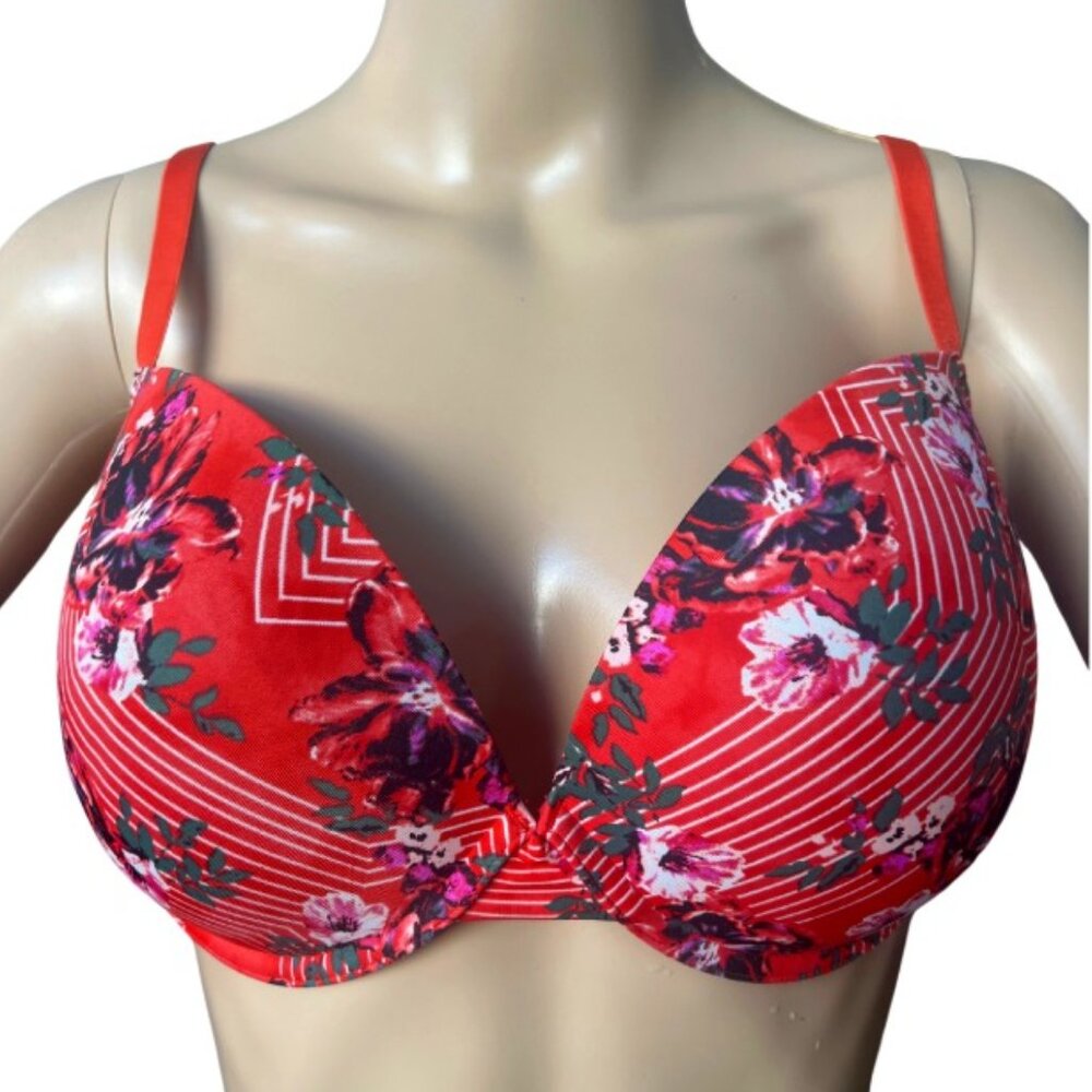 LA SENZA Floral Women's Bra, Push Up Plunge / Red & Black / 38 D